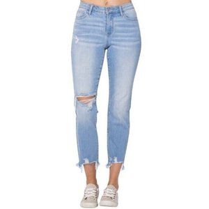 Judy Blue Destroyed Hem Bleach Splash Boyfriend Jean for Women